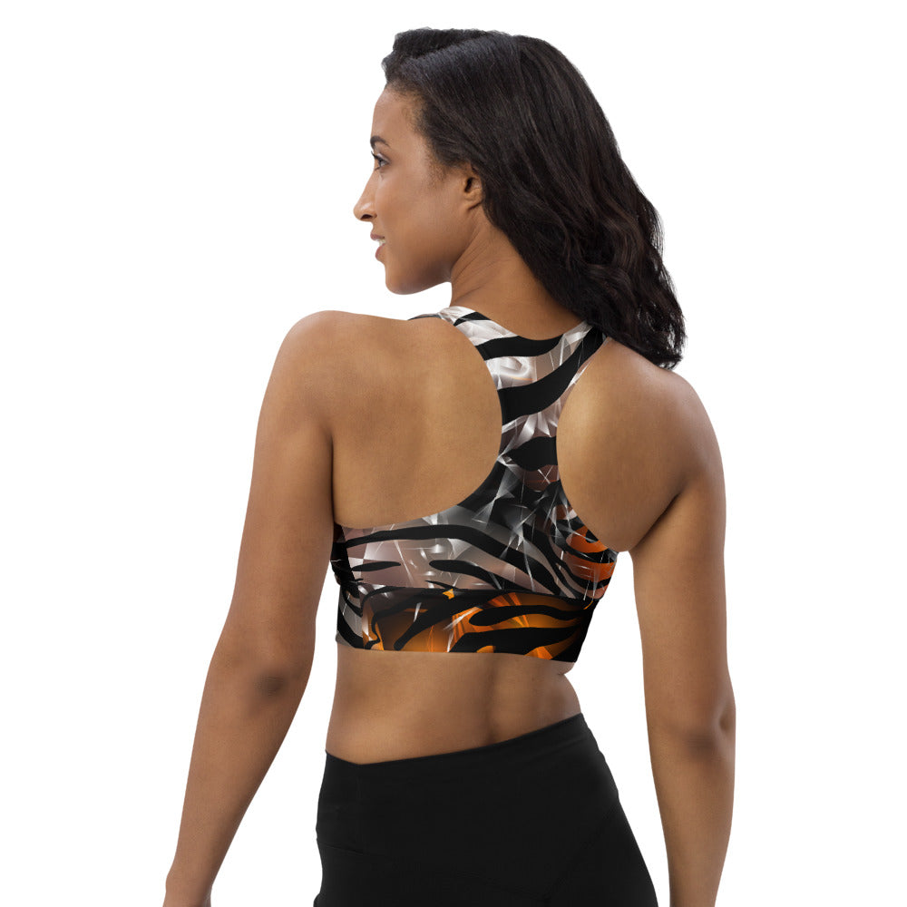 Longline Sports Bra - Rock & Roll Orange Zebra Sparkle