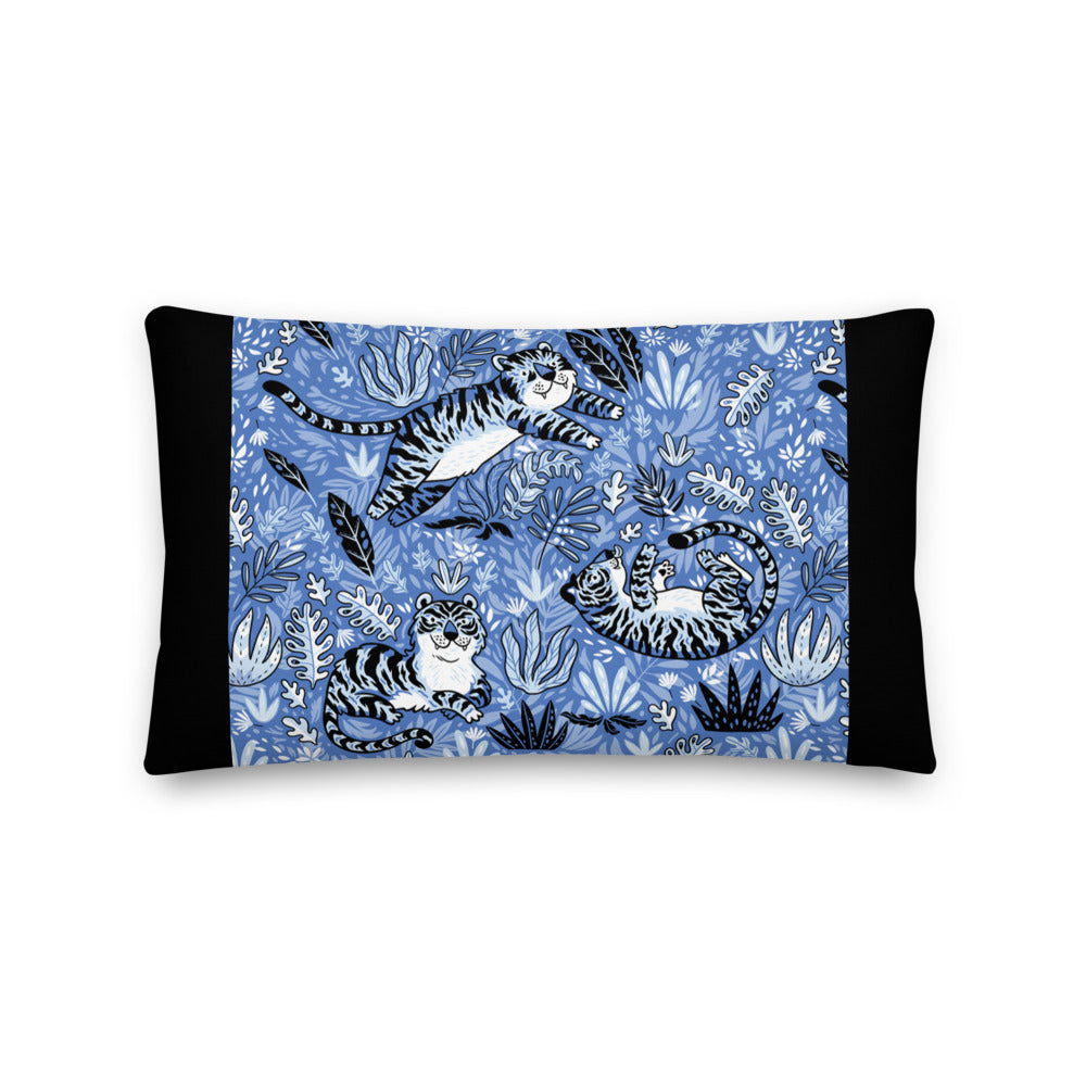 Premium Stuffed Pillow - Cavorting Blue Tigers