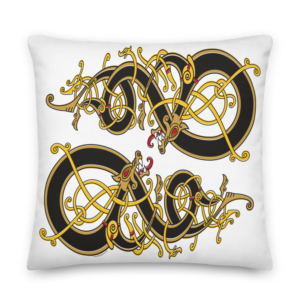 Premium White Pillow - Viking Dragon Tangled in Celtic Knots