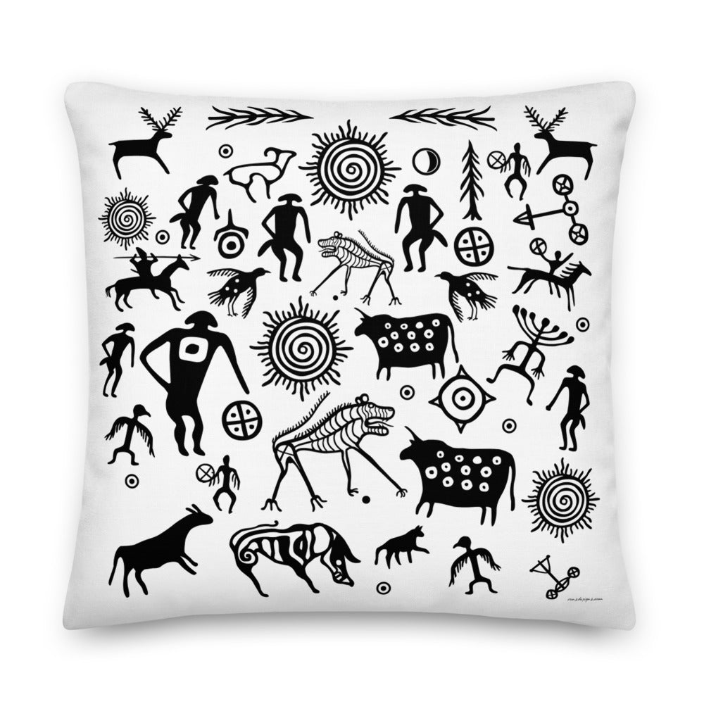 Premium White Stuffed Pillow - Petroglyphs #2