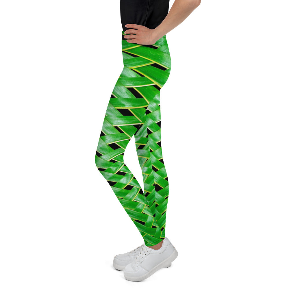 Youth Leggings - Green Reed Weave