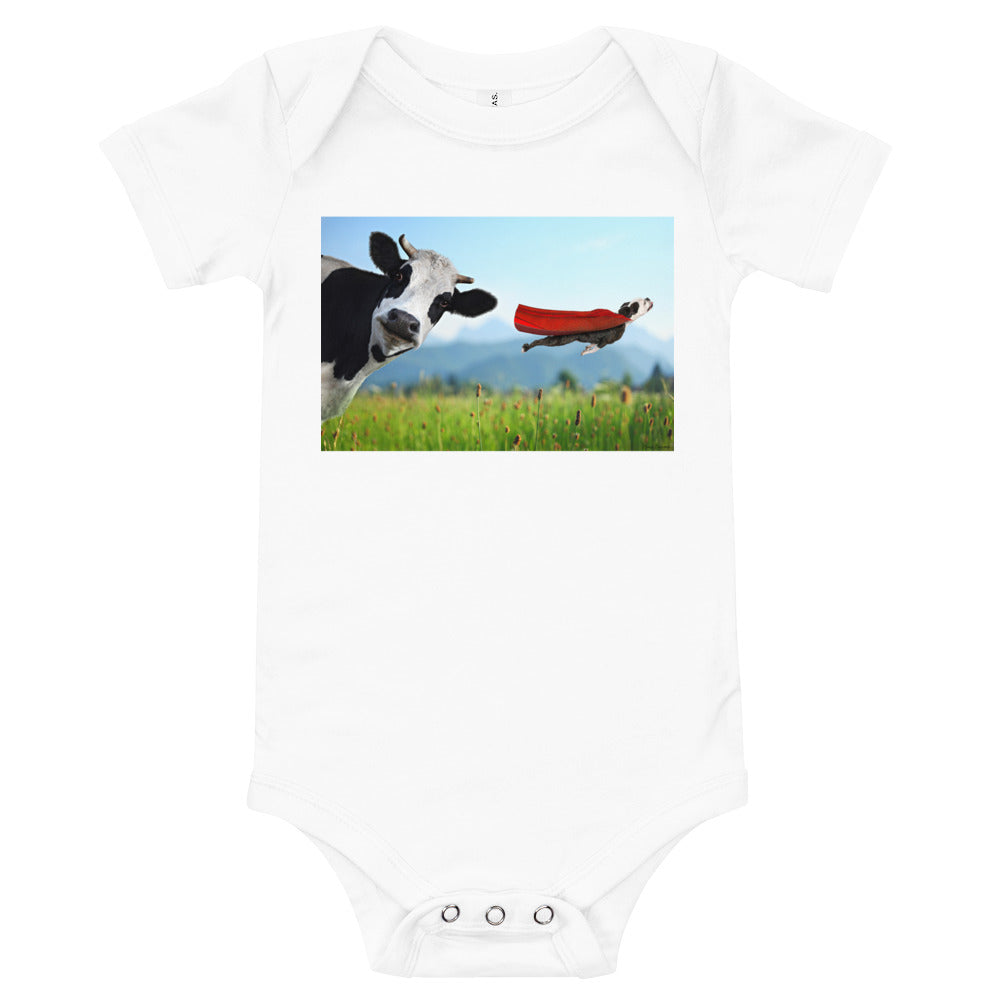 Light Soft Baby Bodysuit - Cow & Super Dog