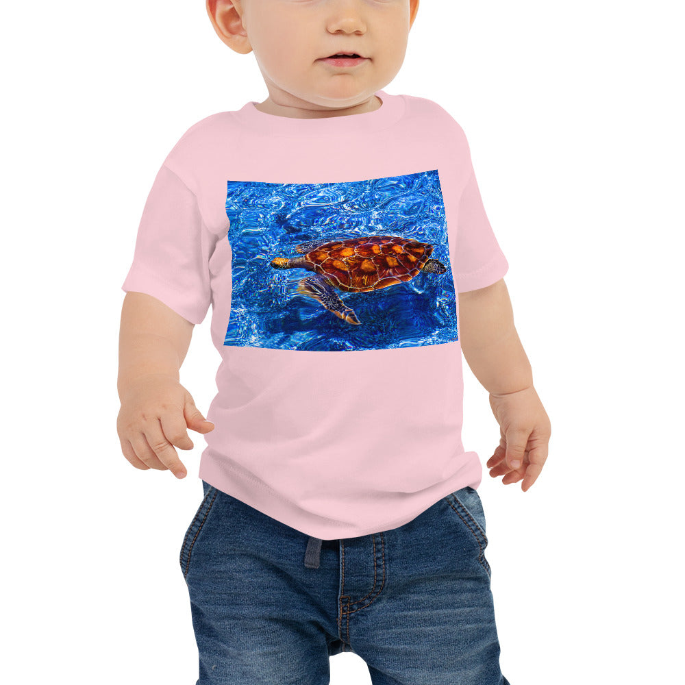 Baby Jersey Tee - Loggerhead Sea Turtle In Blue Water