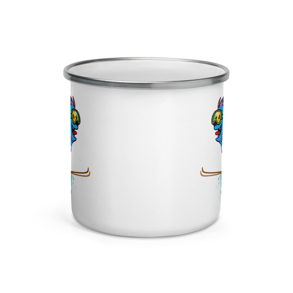 Happy Camper Silver Rim Enamelware Mug - Yeti Lift Off!