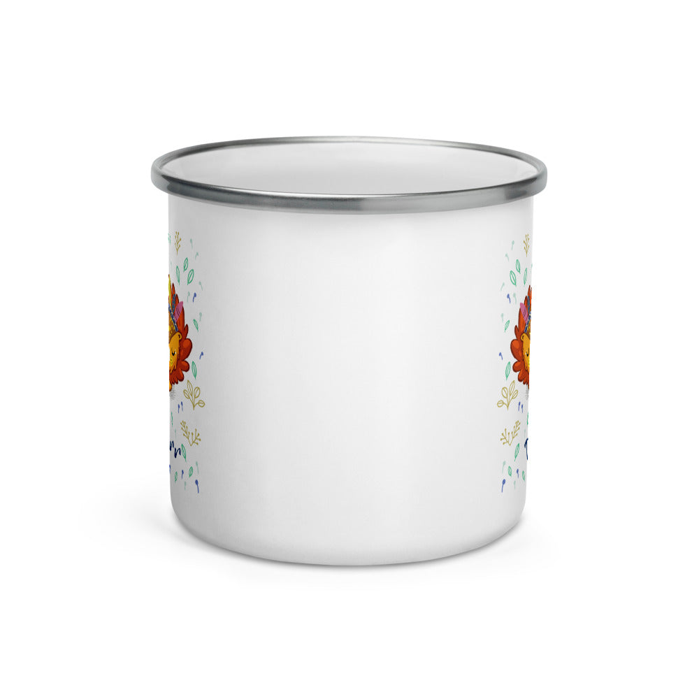 Happy Camper Silver Rim Enamelware Mug - Roarrrr