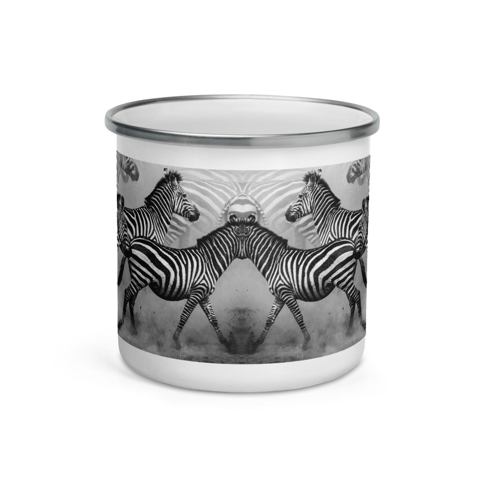 Happy Camper Silver Rim Enamelware Mug - Zebra Dust