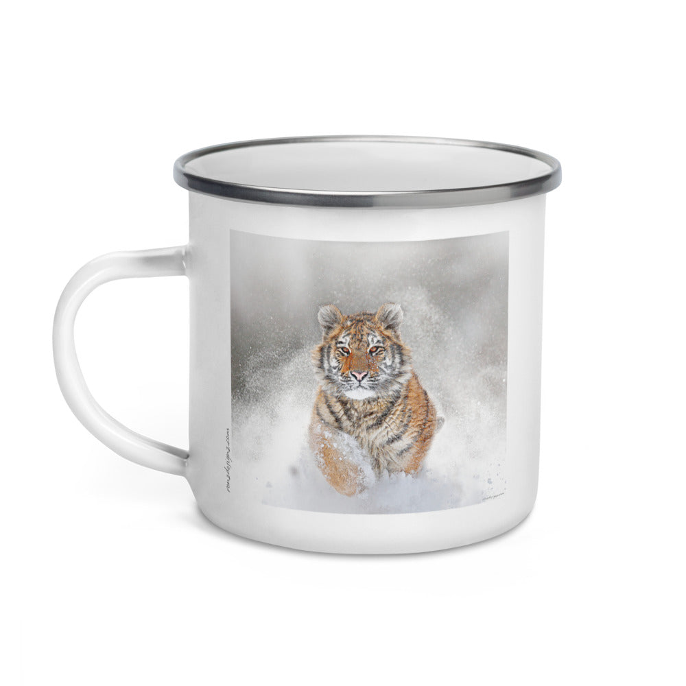 Happy Camper Silver Rim Enamelware Mug - Snow Tiger