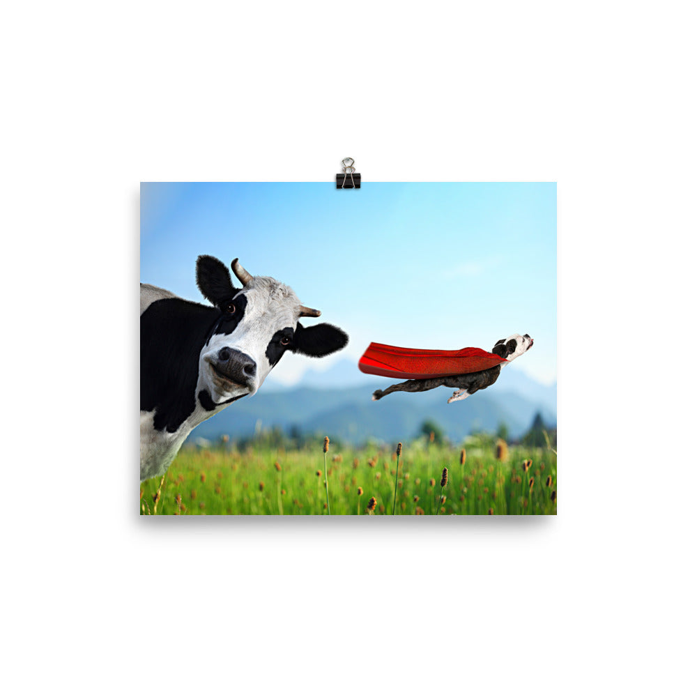 Beautiful Gicleé Poster - Cow & Super Dog