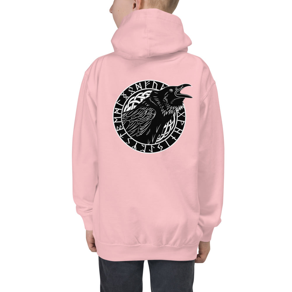 Premium Hoodie - FRONT Print: Cawing Crow in Runic Circle