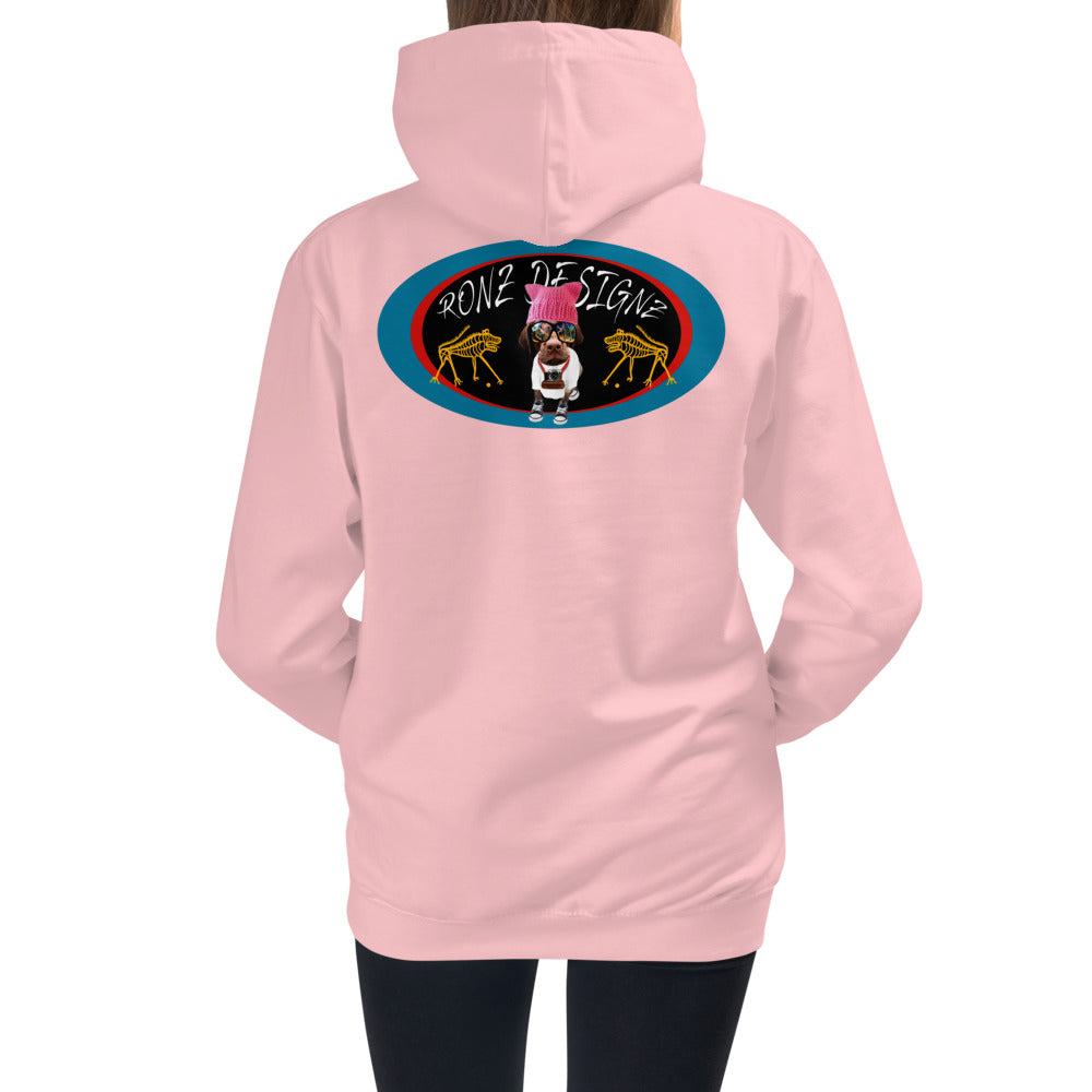 Premium Hoodie - BACK Print: Ronz Designz Pink Hat Logo