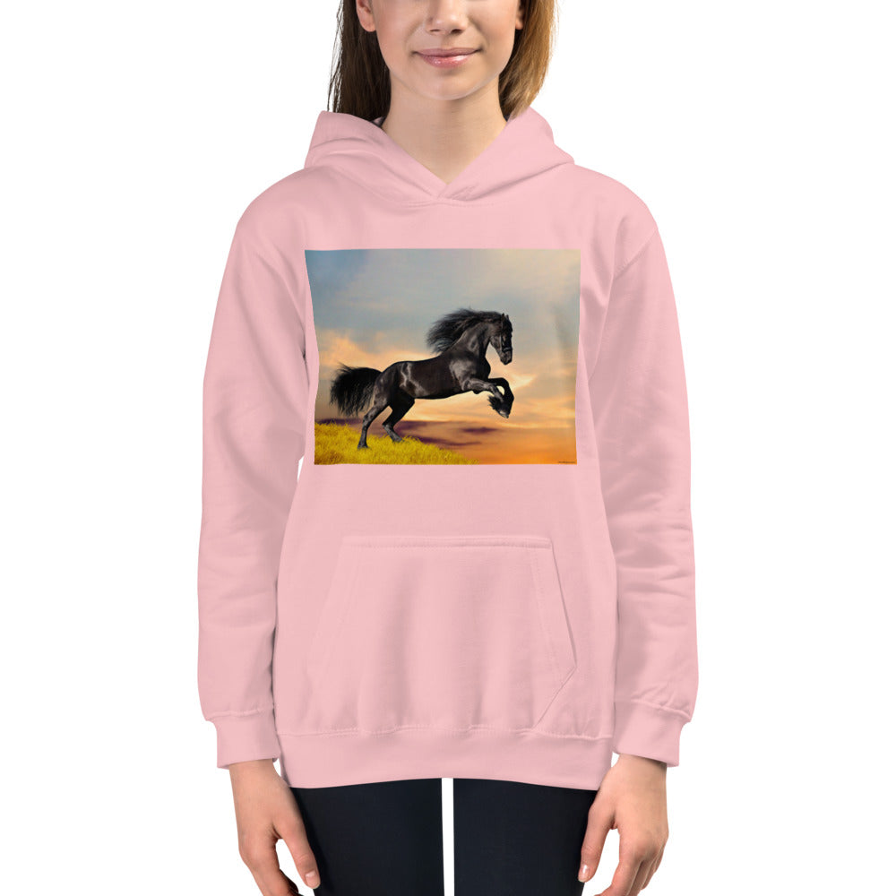 Premium Hoodie - FRONT Print: Black Friesian Lift Off