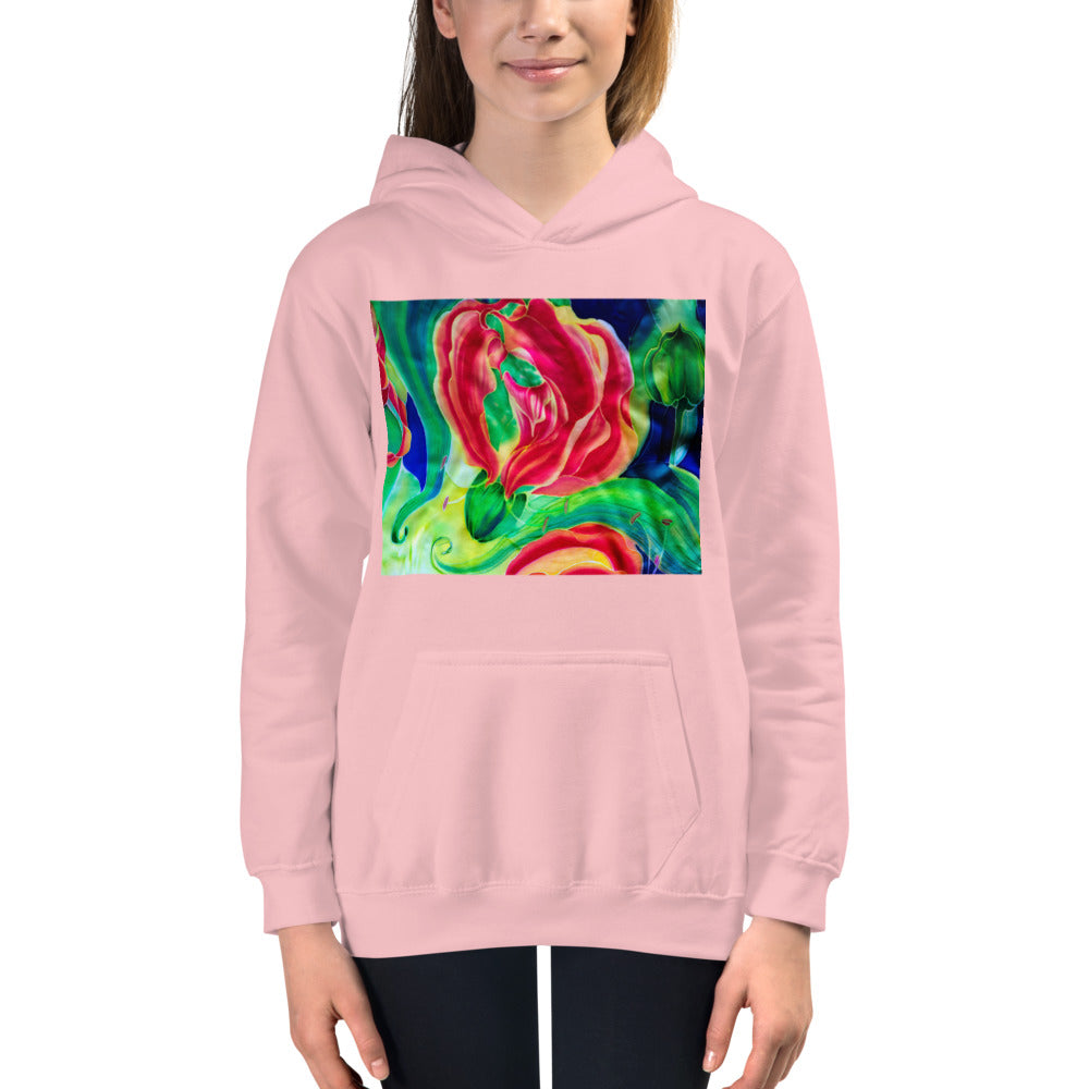 Premium Hoodie - FRONT Print: Red Flowers Watercolor #2