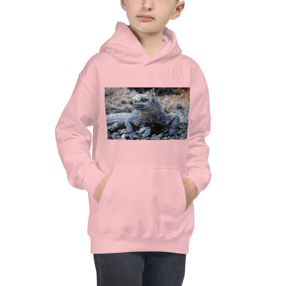 Premium Hoodie - FRONT Print: Galapagos Blue Marine Iguana