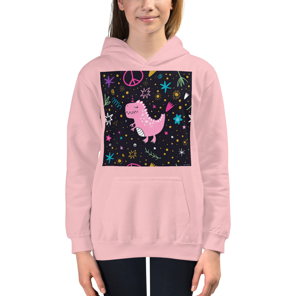 Premium Hoodie - FRONT Print: Pink Dino. Peace Out!