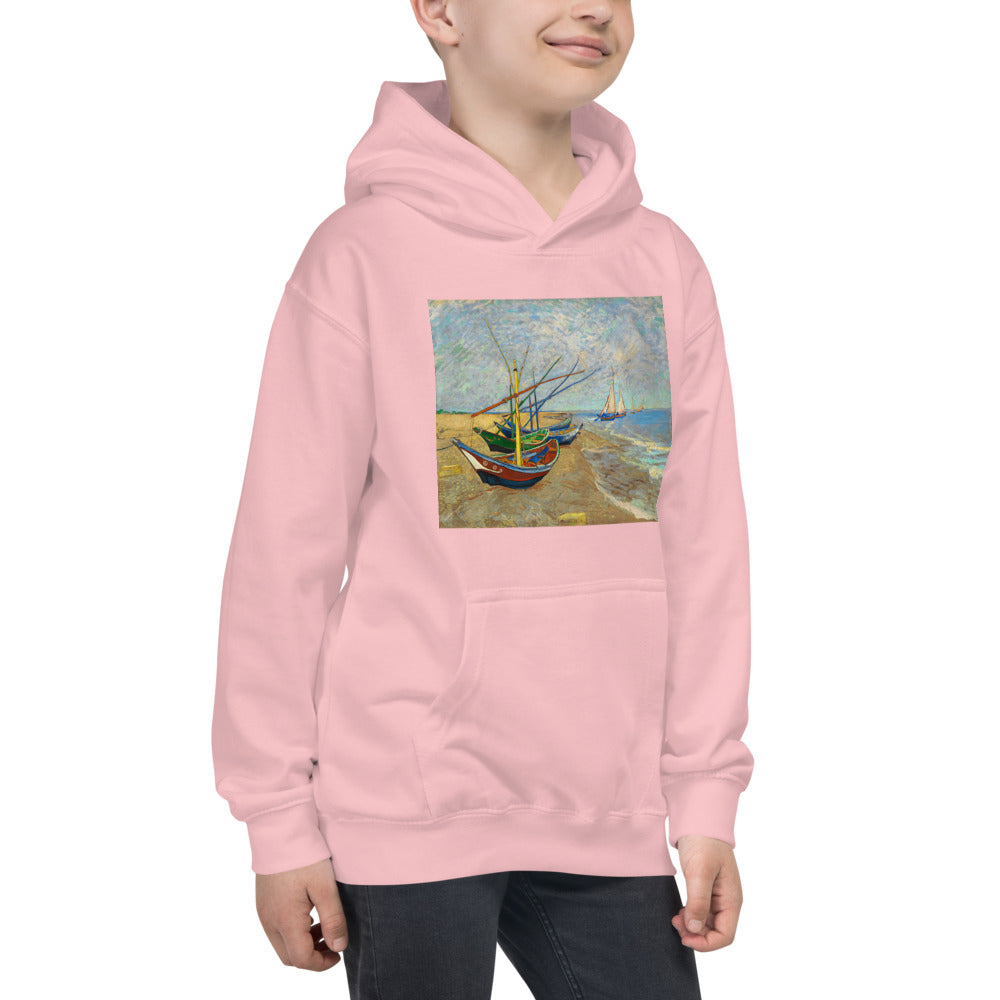 Premium Hoodie - FRONT Print: van Gogh: Fishing Boats on the Beach