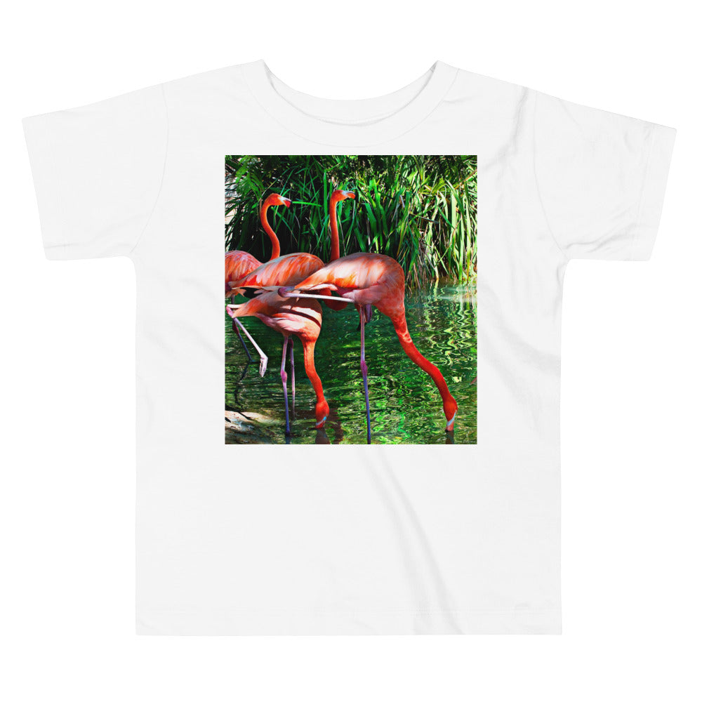 Premium Soft Toddler Tee - Pink Flamingos & Emerald Green Water
