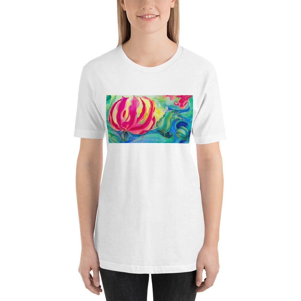 Classic Crew Neck Tee - Pink Flower Watercolor #2 - Ronz-Design-Unique-Apparel