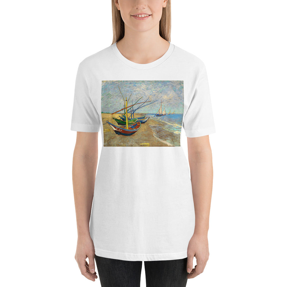Classic Crew Neck Tee - van Gogh: Fishing Boats on the Beach - Ronz-Design-Unique-Apparel