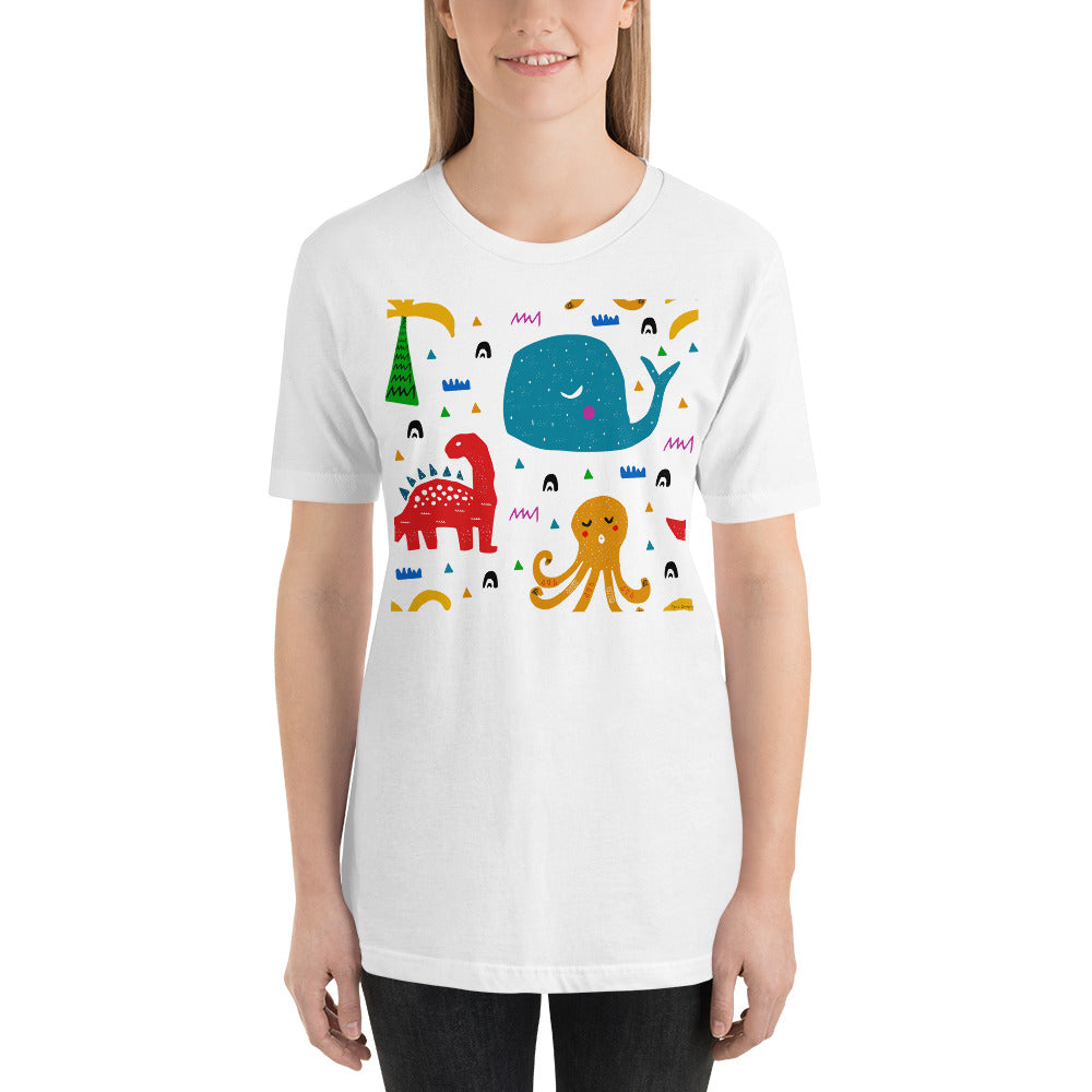 Classic Crew Neck Tee - Whale, Octopus & Dino - Ronz-Design-Unique-Apparel
