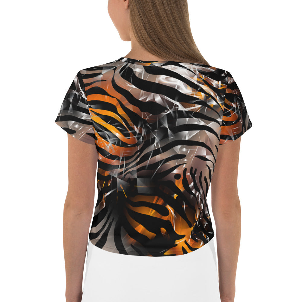 Custom Crop Top Print - Rock & Roll Orange Zebra Sparkle