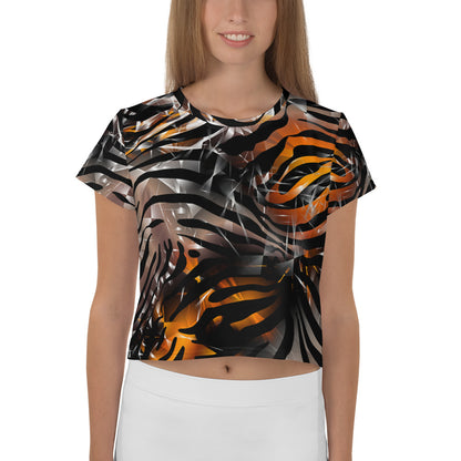 Custom Crop Top Print - Rock & Roll Orange Zebra Sparkle