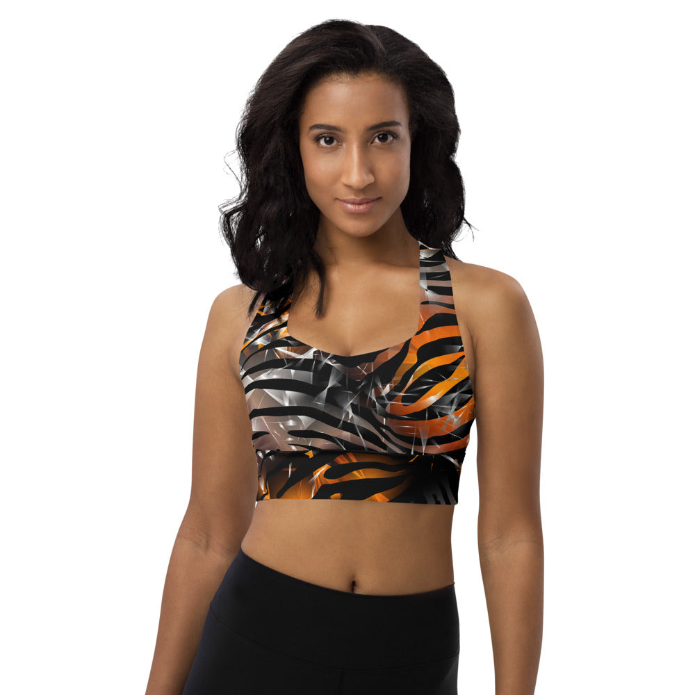 Longline Sports Bra - Rock & Roll Orange Zebra Sparkle