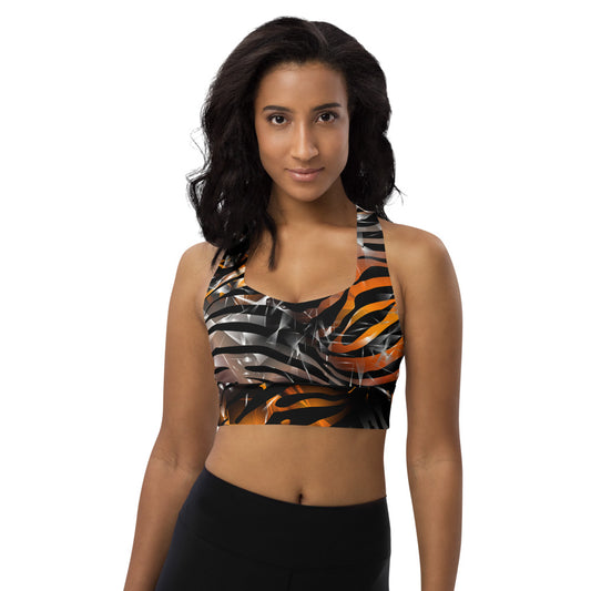 Longline Sports Bra - Rock & Roll Orange Zebra Sparkle