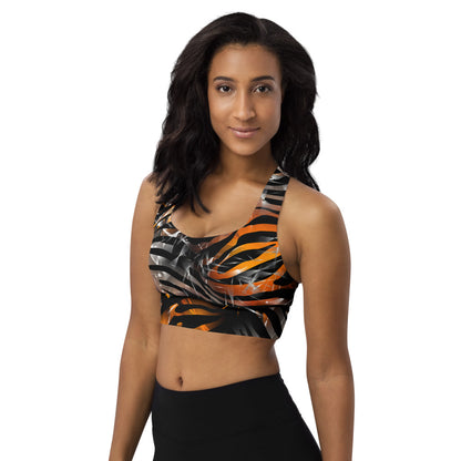 Longline Sports Bra - Rock & Roll Orange Zebra Sparkle