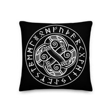Load image into Gallery viewer, Premium Stuffed Pillow - Sea Serpents in Norse Runic Circle
