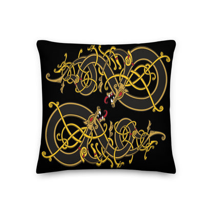Premium Black Pillow - Viking Dragon Tangled in Celtic Knots