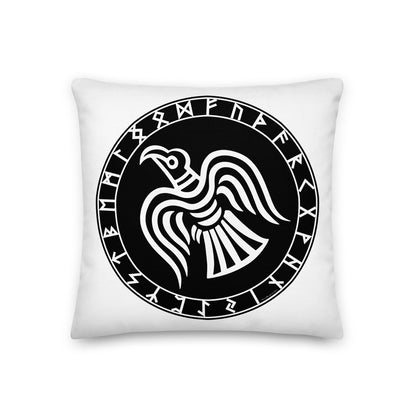 Premium White Pillow - Odin's Crow Flying North NW