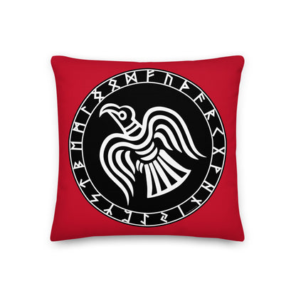 Premium Red Pillow - Odin's Crow Flying North NW
