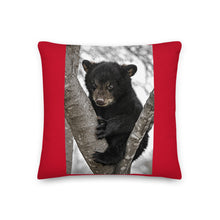 Load image into Gallery viewer, Premium Red Stuffed Pillow - Baby Black Bear in a Tree
