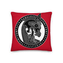 Load image into Gallery viewer, Premium Red Stuffed Pillow - Viking Warship Dragon Head in Runic Circle
