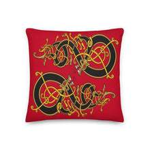 Load image into Gallery viewer, Premium Red Pillow - Viking Dragon Tangled in Celtic Knots
