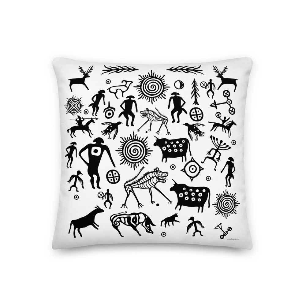 Premium White Stuffed Pillow - Petroglyphs #2