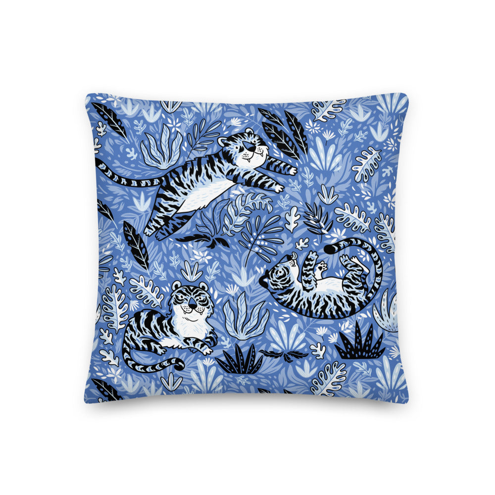 Premium Stuffed Pillow - Cavorting Blue Tigers