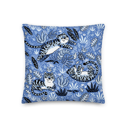 Premium Stuffed Pillow - Cavorting Blue Tigers