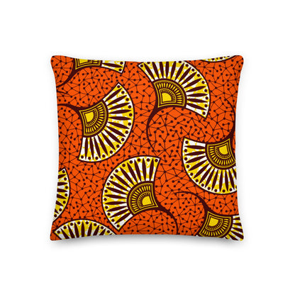 Premium Stuffed Pillow - African Fans in Yellow & Orange
