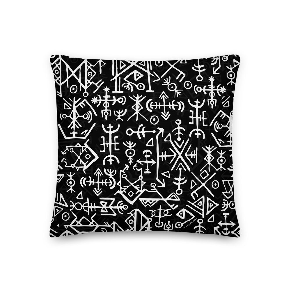 Premium Stuffed Pillow - Runic Magic Hand Viking Symbols