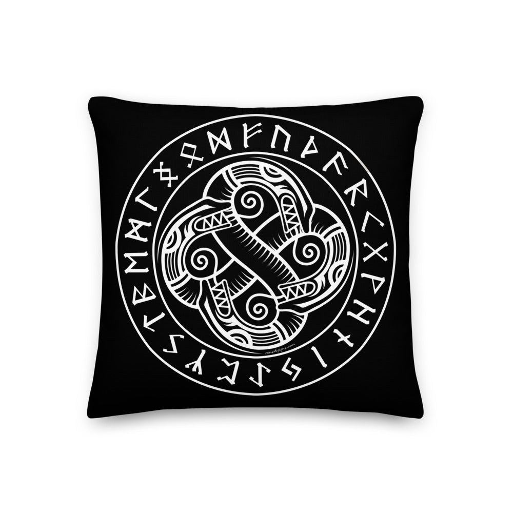 Premium Stuffed Pillow - Sea Serpents in Norse Runic Circle