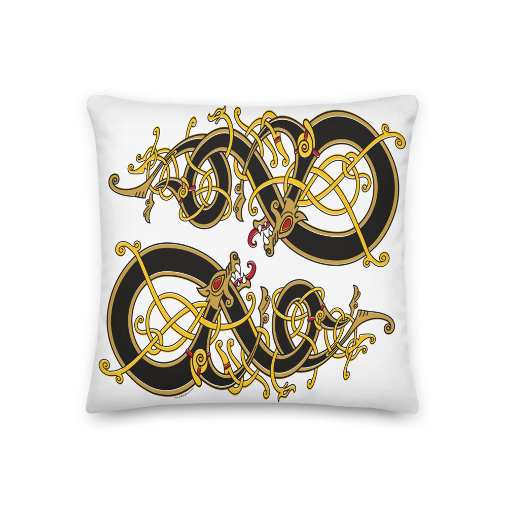 Premium White Pillow - Viking Dragon Tangled in Celtic Knots