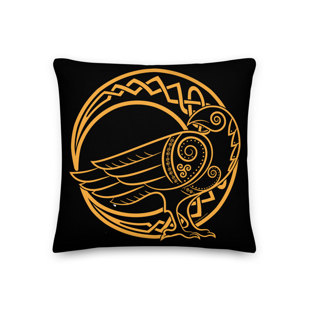 Premium Stuffed Pillow - Odin's Raven on a Crescent Moon