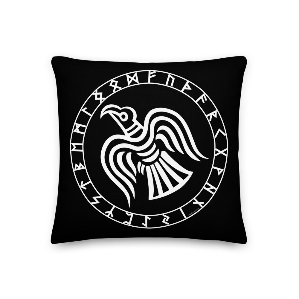 Premium Black Pillow - Odin's Crow Flying North NW