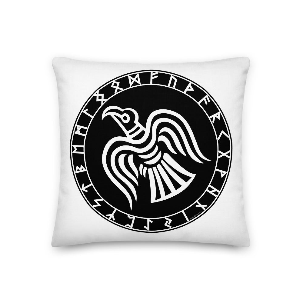 Premium White Pillow - Odin's Crow Flying North NW