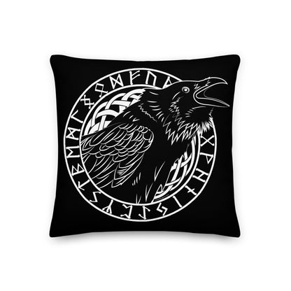 Premium Stuffed Pillow - Cawing Crow in a Runic Circle