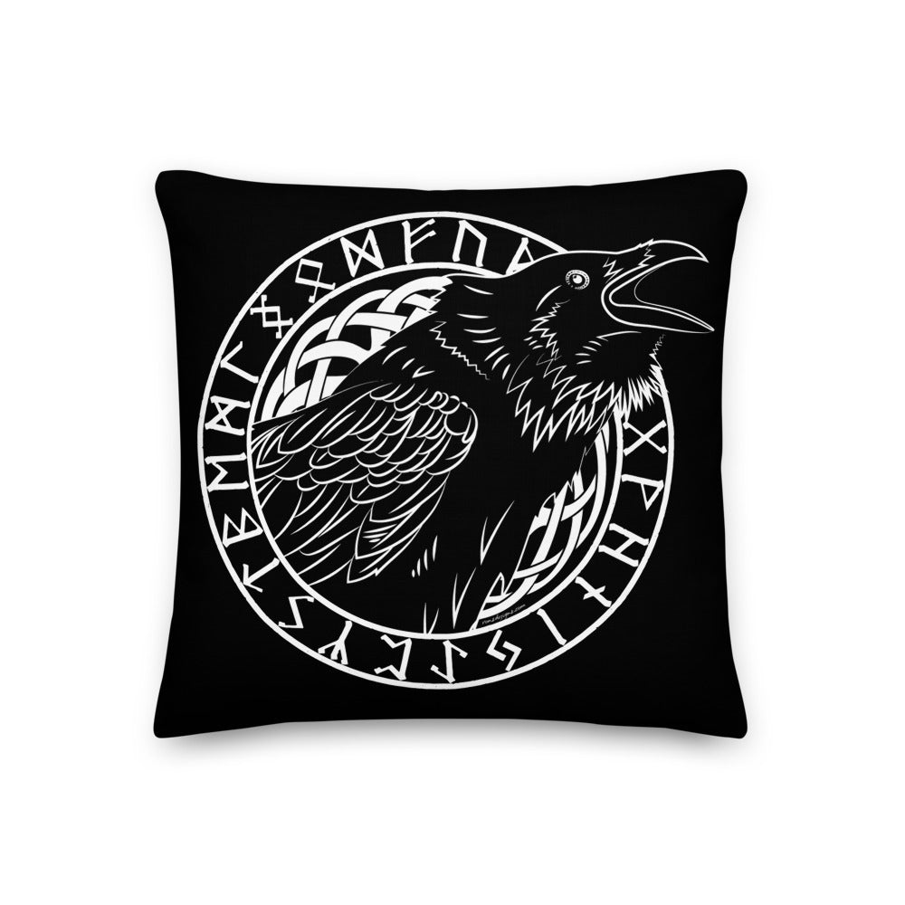 Premium Stuffed Pillow - Cawing Crow in a Runic Circle