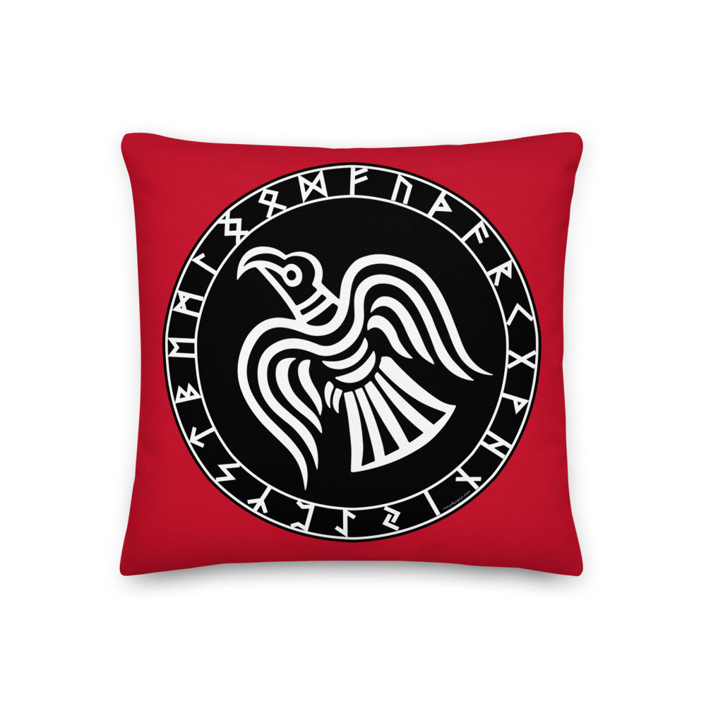 Premium Red Pillow - Odin's Crow Flying North NW