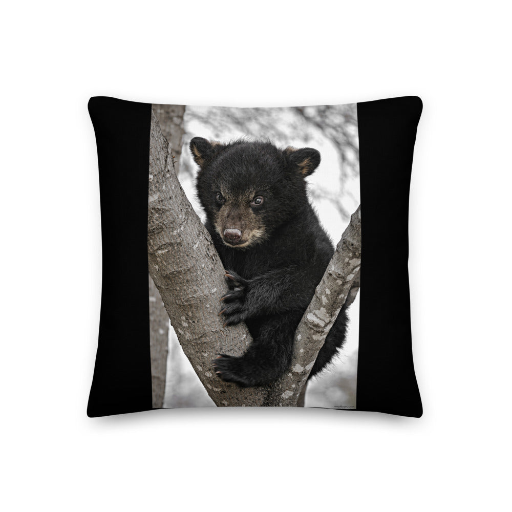 Premium Black Stuffed Pillow - Baby Black Bear in a Tree