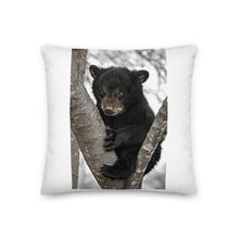 Load image into Gallery viewer, Premium White Stuffed Pillow - Baby Black Bear in a Tree
